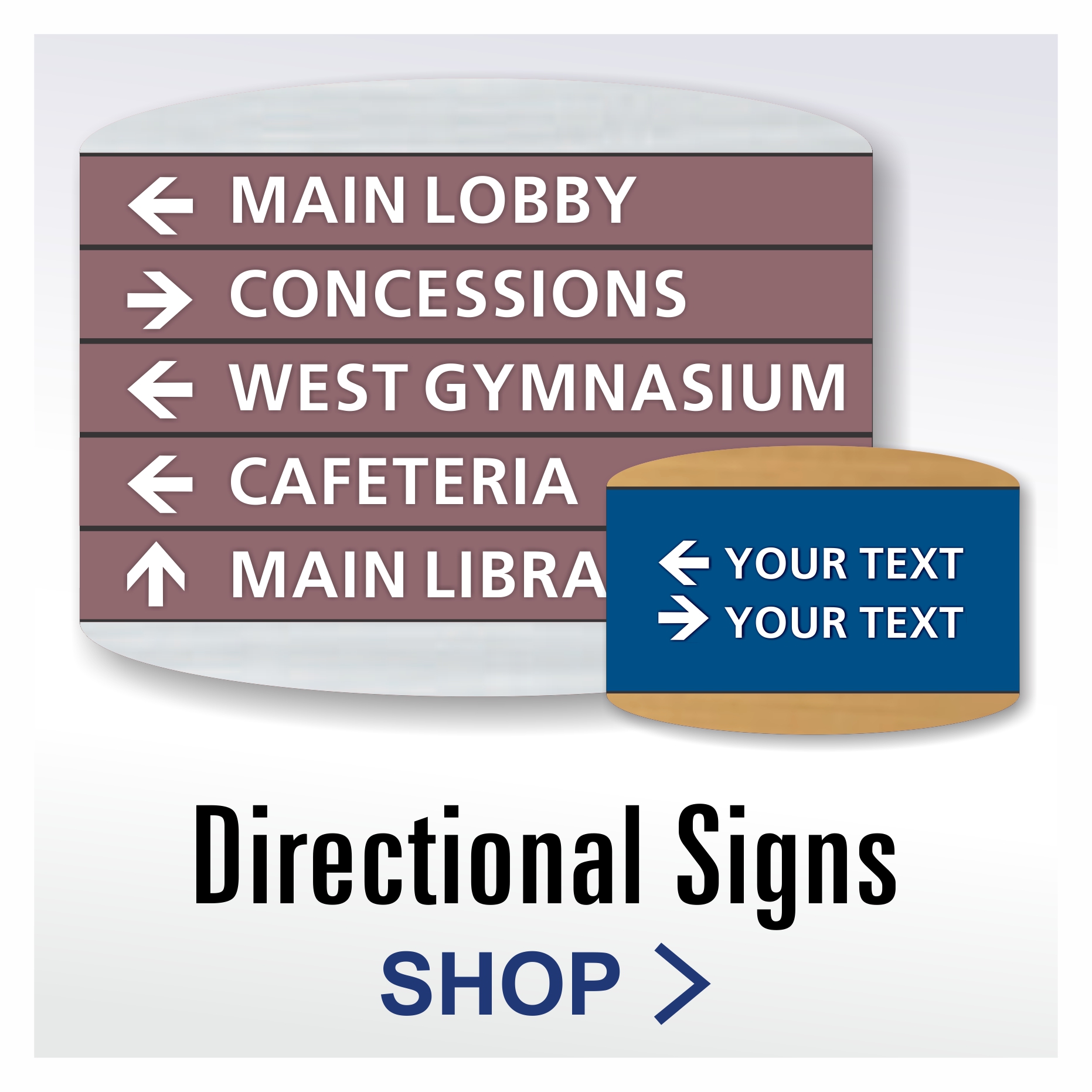Wedge ADA directional signs with architectural layered design